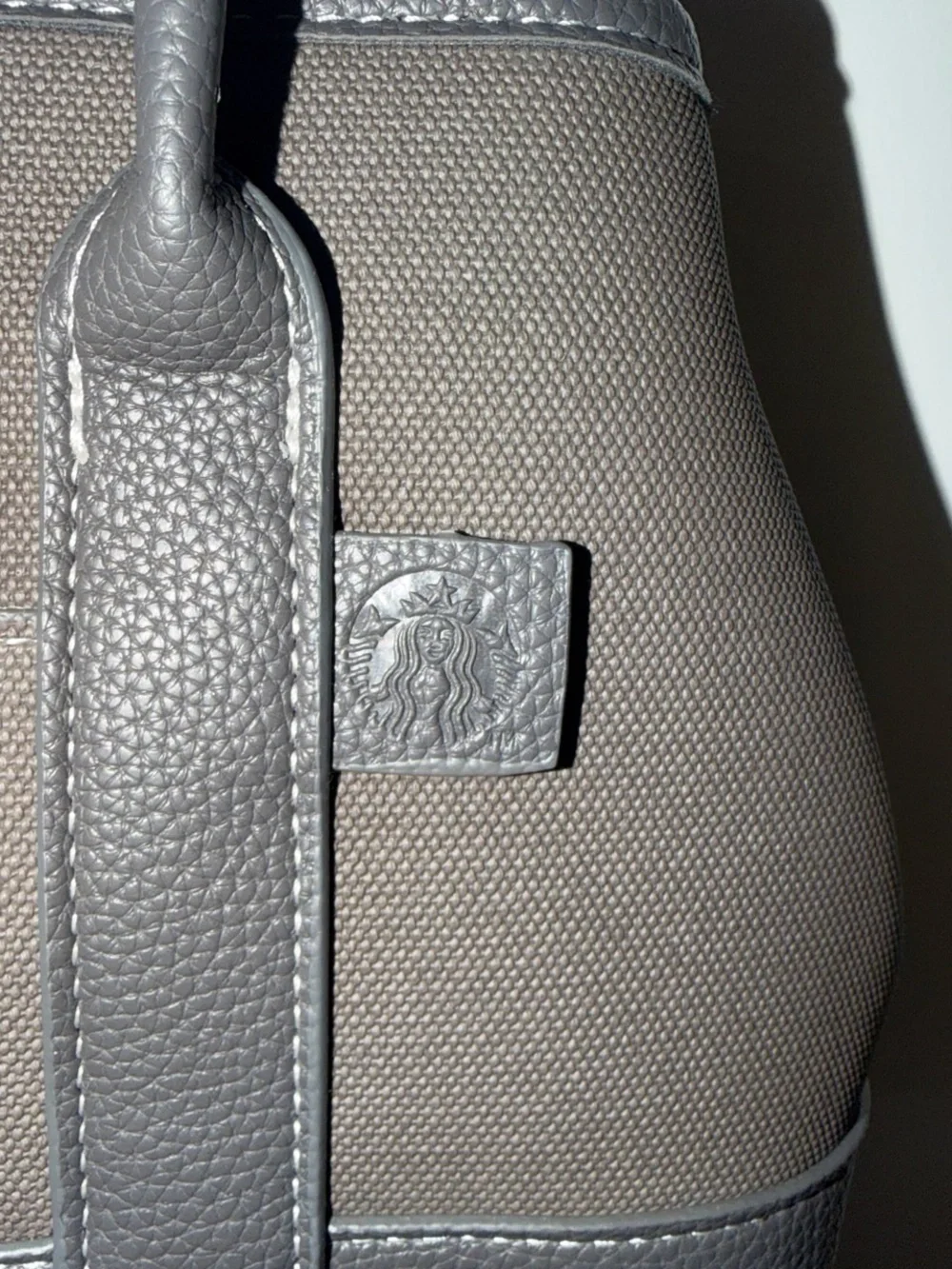 Starbucks gray Canvas Tote Handbag with Black Trim